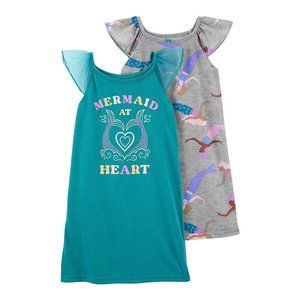 Brand new size 4/5 Carter's 2 pack mermaid nightgowns flutter sleeves